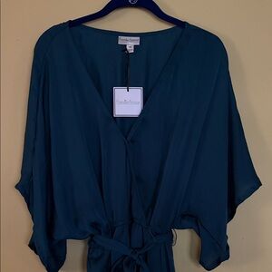 NWT Size 14 Premier Armour Dark Teal Maxi Dress Elegant Flutter Sleeve